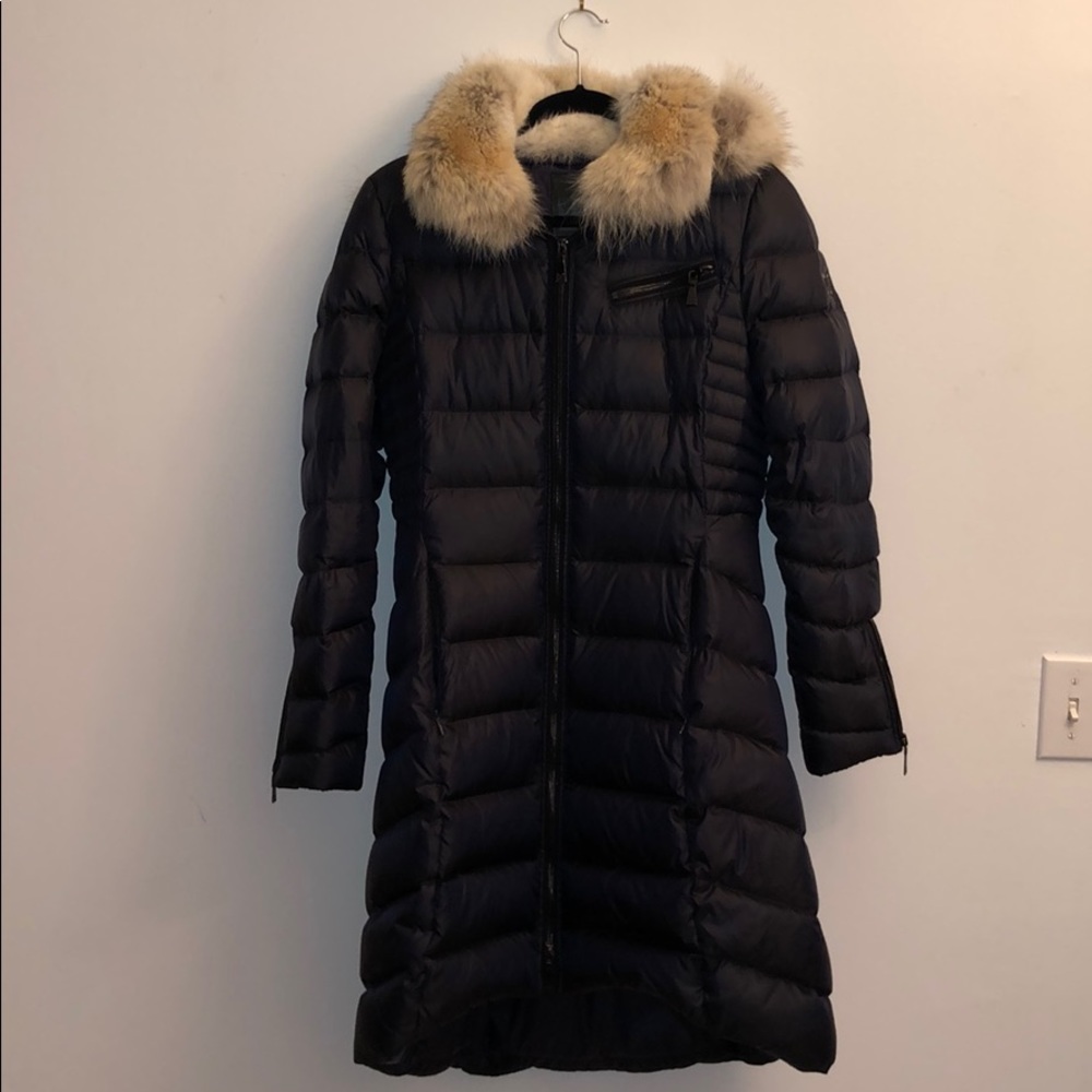 Puffer coat with detachable hood, long